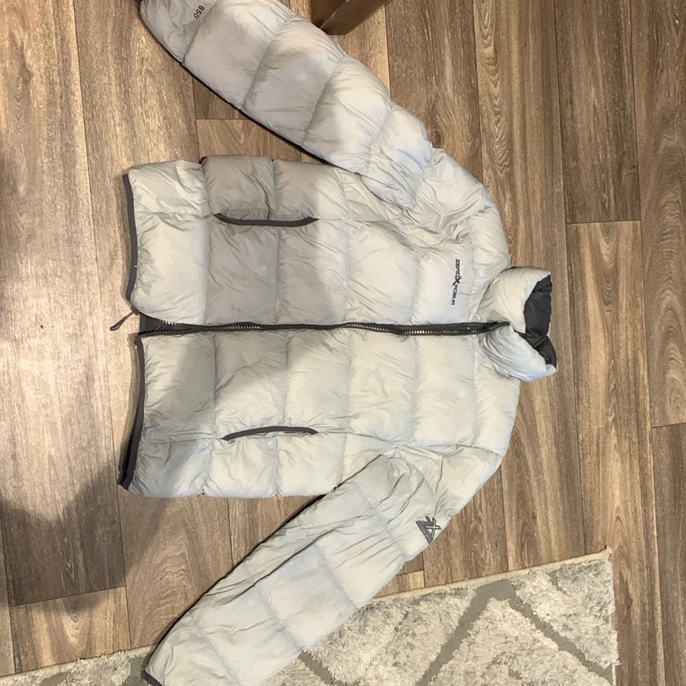 grey puffer coat